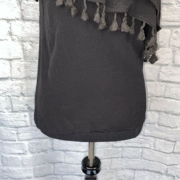 Blue Rain one shoulder top w/Pom Pom fringe black size small women - Picture 3 of 11